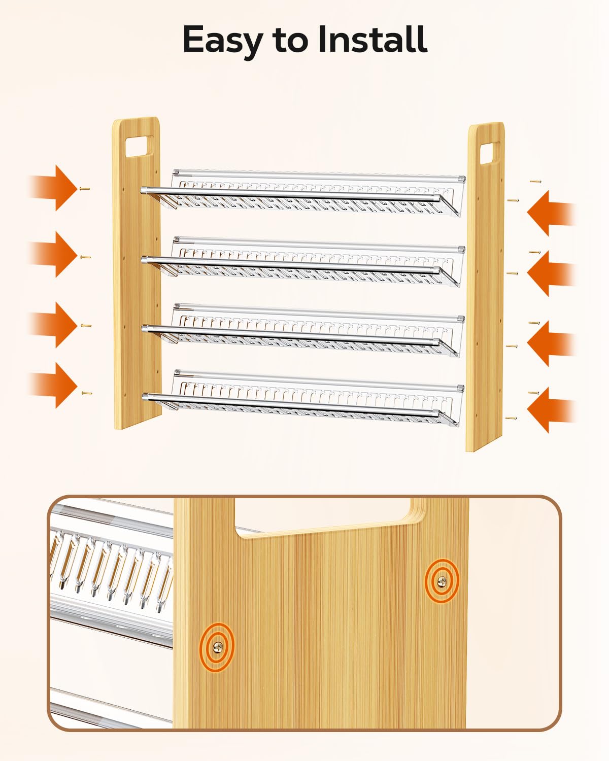 Nieifi Transparent & Wooden Spice Rack Rustproof, without Seasoning Jars,4-Tier ABS Plastic Spice Rack Organizer for Cabinet and Countertop,Thickened Corrosion-Resistant-Tiered Spice Rack