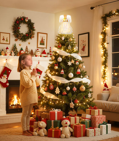 Luxspire Christmas Tree Topper, Angel Tree Topper with Lights, Angel Topper for Christmas Tree with Remote Control & Timer, USB Lighted Christmas Decorations for Holiday Home Indoor, White