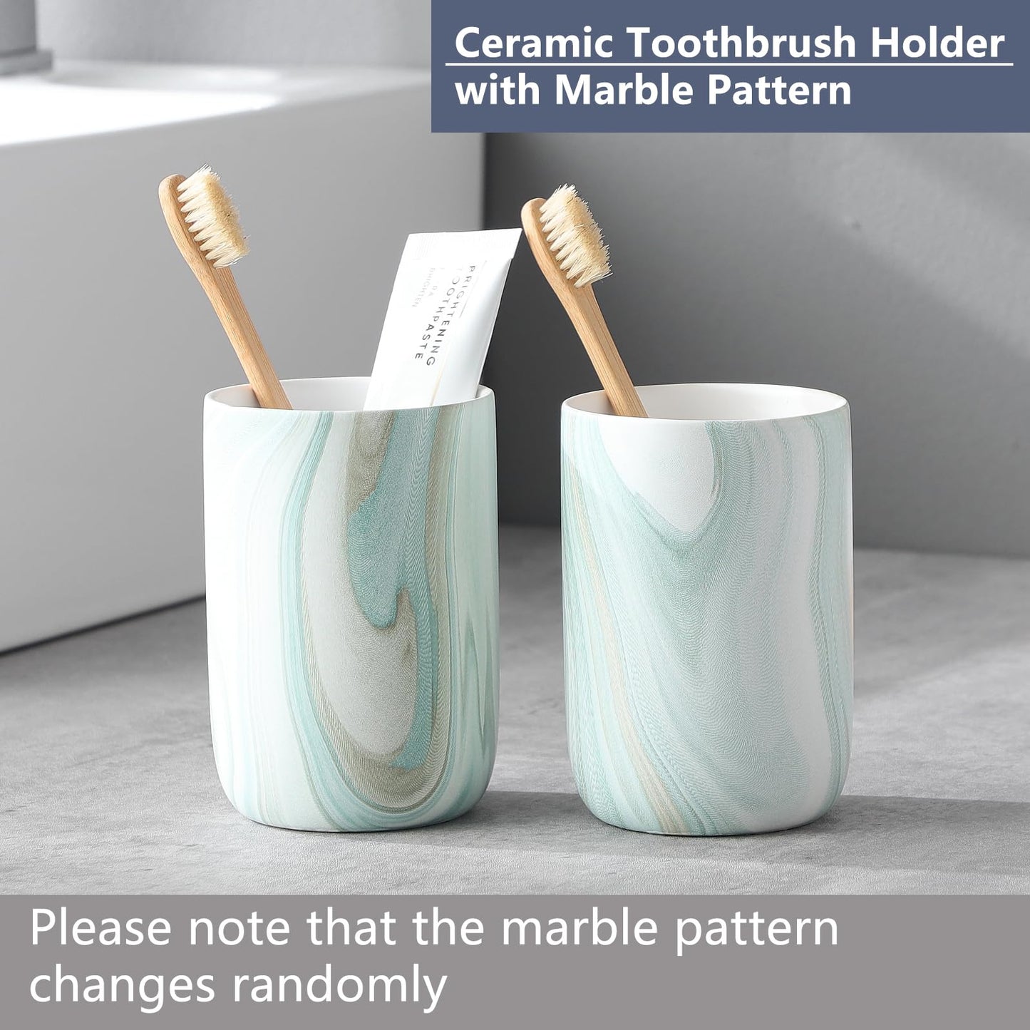 Green Marble Toothbrush Holders - Ceramic Toothbrush Holders for Bathrooms, Toothbrush Toothpaste Holders, Marble Bathroom Tumbler Cups Reusable Toothbrush Mouthwash Cup, Bathroom Counter Organizer