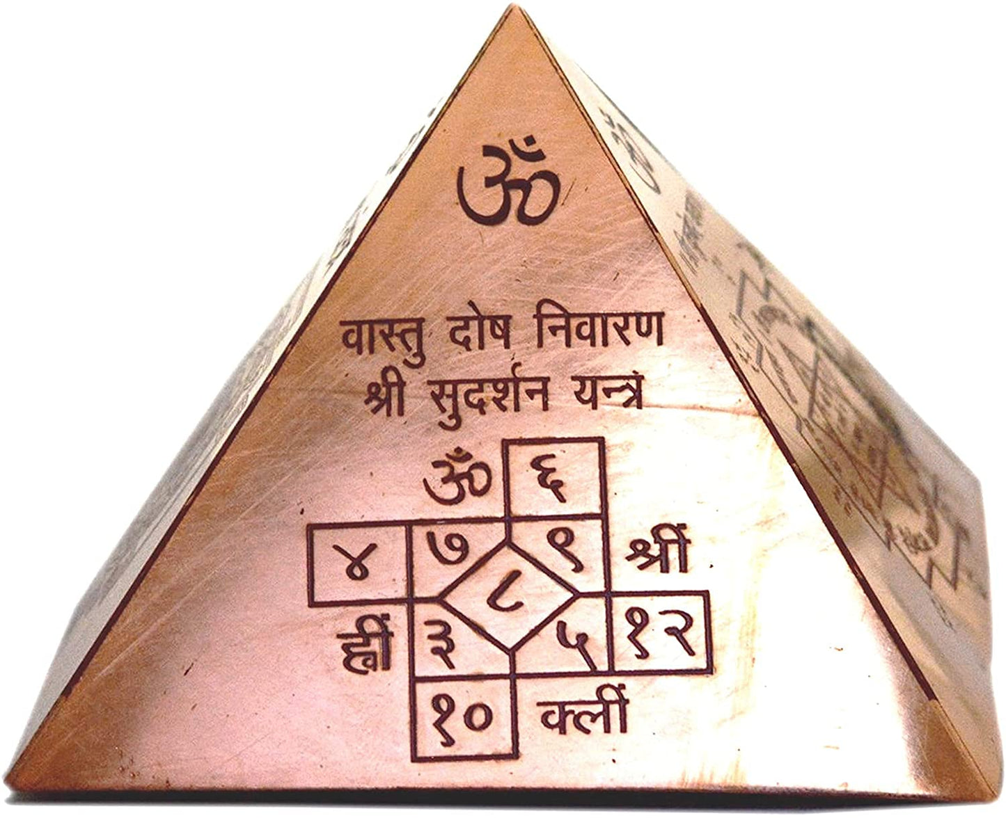 Organic Herbs Copper Vastu Pyramid with Syllable Mantra with Ganesha Figure, Shri Vaastu Dosh Nivaaran, Shri Kuber Mantra