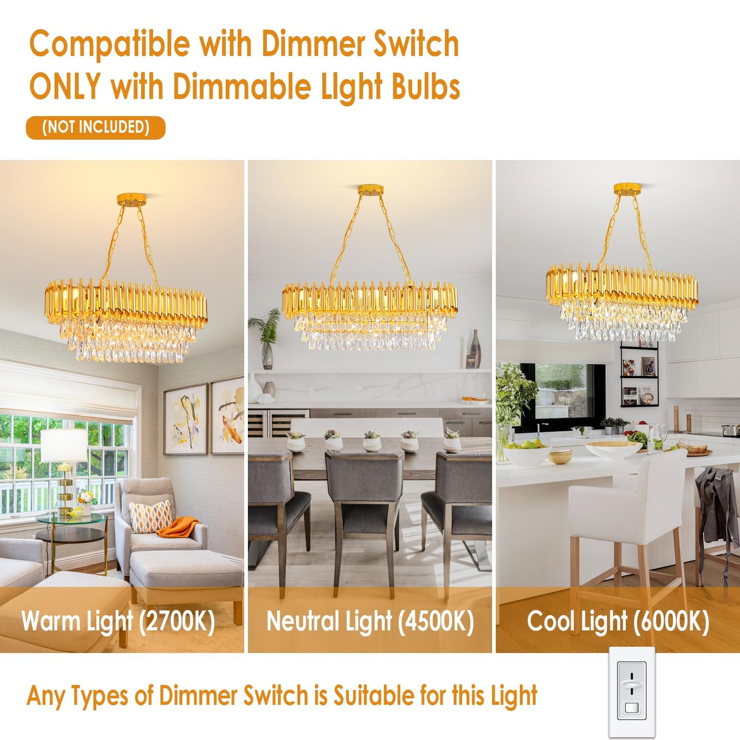 AKDXIRUN Modern Crystal Chandeliers for Dining Room 8-Light Rectangular Gold Crystal Chandelier Living Room Oval Contemporary Linear Pendant Light Fixture for Kitchen Island Bar Restaurant L32