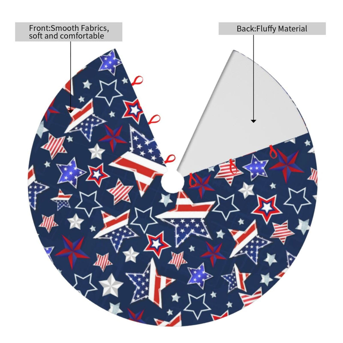 Patriotics Stars and Stripes Veterans Day 4th of July Memorial Day Christmas Tree Skirt - Plush Polyester Mat Resistant with 3 Red Ties for Xmas, Halloween Decorations, Party Decor 36"