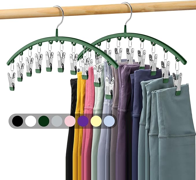 Legging Organizer for Closet, Metal Yoga Pants Hangers 2 Pack w/10 Clips Holds