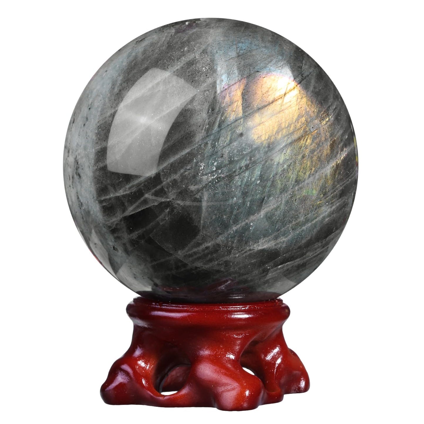 mookaitedecor Natural Labradorite Crystal Ball with Resin Stand, Decorative Stone Sphere Ball for Feng Shui Meditation Divination Home Decor, 2.4-2.76 Inch (61-70 mm)
