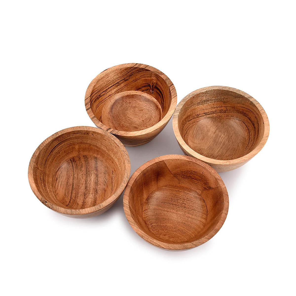 NIRMAN Acacia Wood Bowl Sets of 4 for Kitchen Meal Party and Nuts, Candy, Appetizer, Snacks, Olive (4.5" x 4.5" x 2.5")