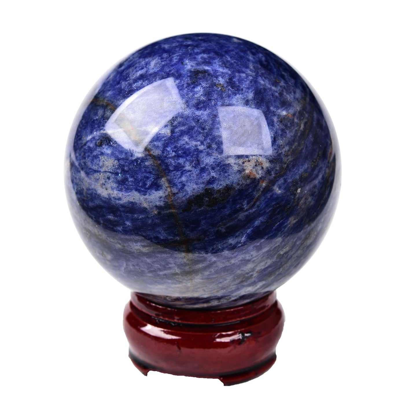 AMOYSTONE Blue Sodalite Decorative Ball 2.8-3.2" with Wood Stand – Large Healing Sphere for Reiki, Feng Shui