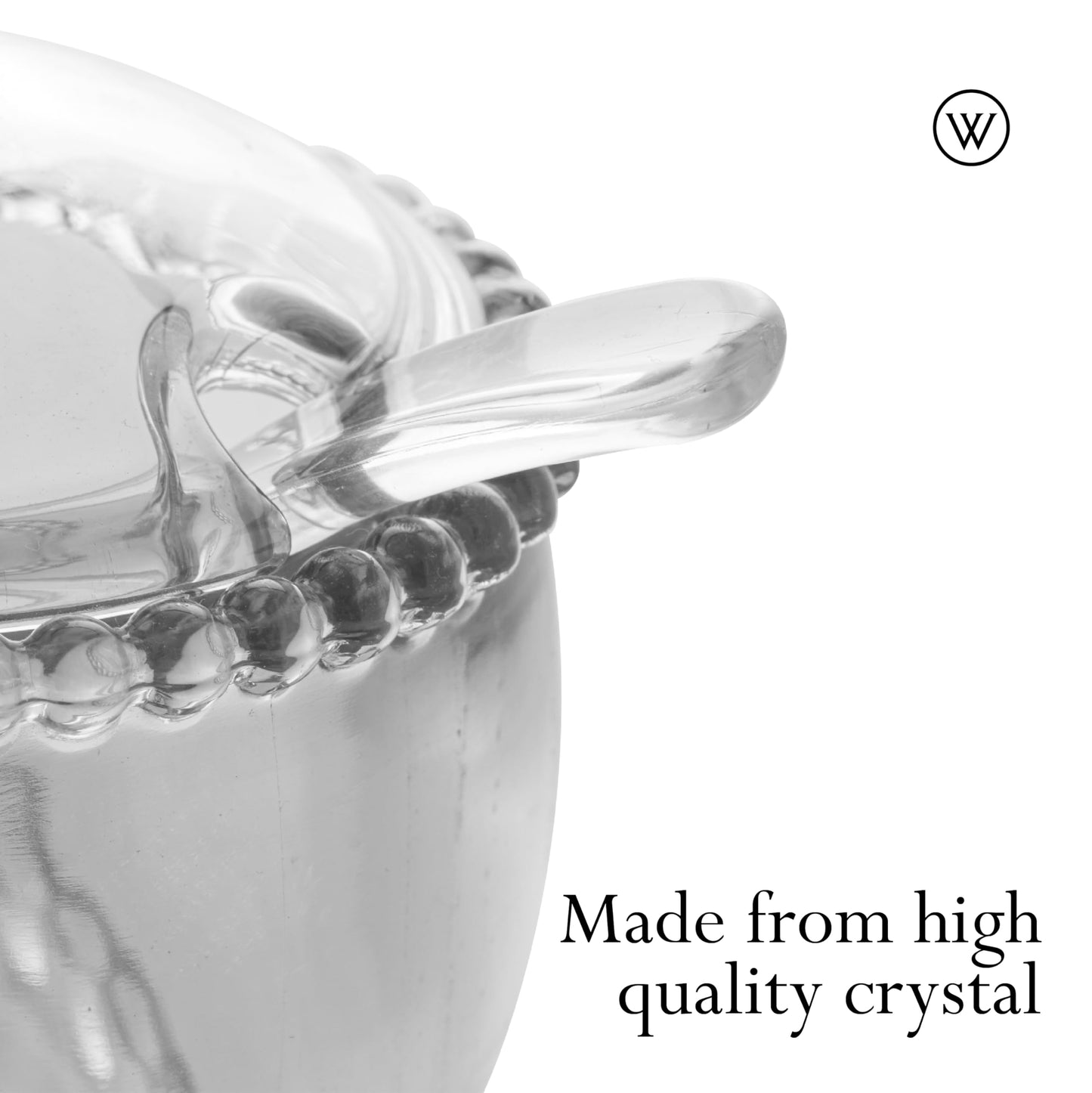 WOLFF Pearl Crystal Beaded Sugar Bowl with Lid and Spoon, Clear Crystal Sugar Holder, 6.7 oz Capacity, Dish for Salt Condiments and Spices (Clear, Sugar Bowl)