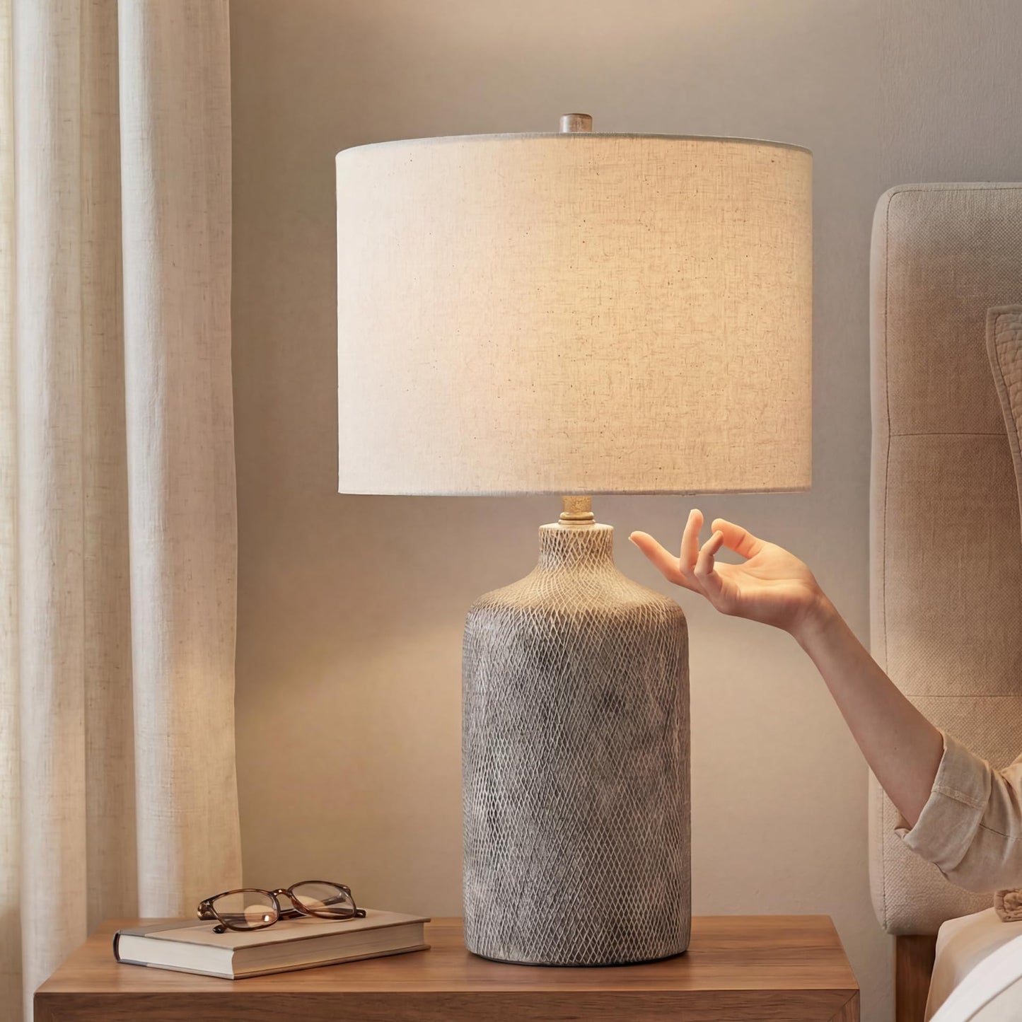 Signature Design by Ashley Linus Modern 25" Ceramic Table Lamp, Natural Stone Finish