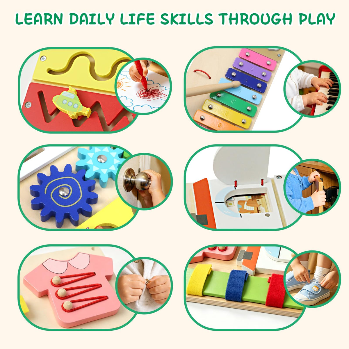 Montessori Busy Board for 1 Year Old, 2 Pcs Wooden Sensory Toys for Toddlers 1-3, Preschool Learning Activities Game for Fine Motor Skills, Birthday Easter Gifts for 1 2 3 4 Years Old Baby Boys Girls