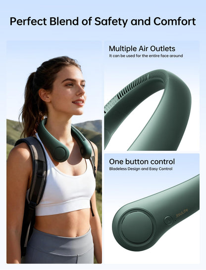 JISULIFE Portable Neck Fan, Hands Free Bladeless Fan, 5 Speeds, 4000 mAh Battery Operated Wearable Personal Fan, Twistable, Rechargeable, Gift for Women Men-Dark Green