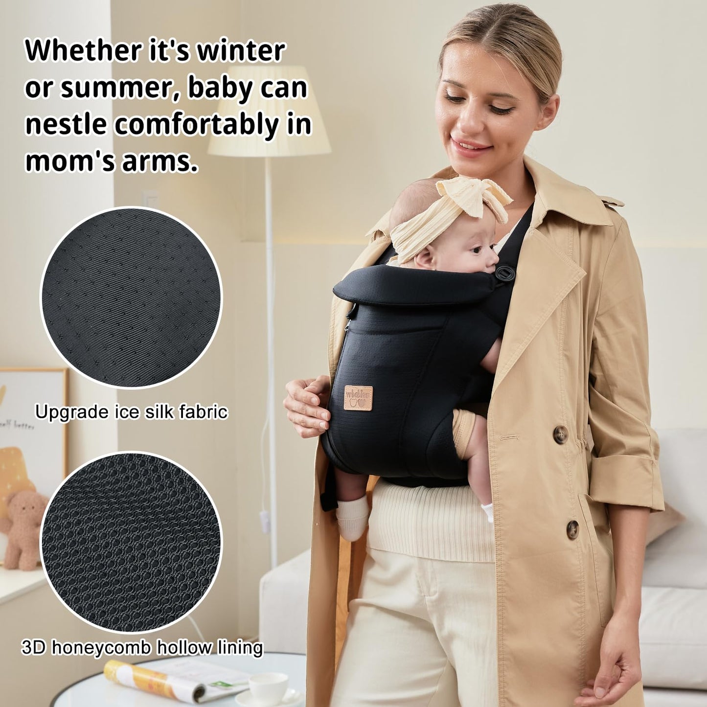 vrbabies Baby Carrier from Newborn, Ice Silk Baby Sling with Adjustable Belt & 3D Breathable Mesh, Face-in and Face-Out Front and Back Carry for Newborns and Older Babies 4-15kg Bl-Belt