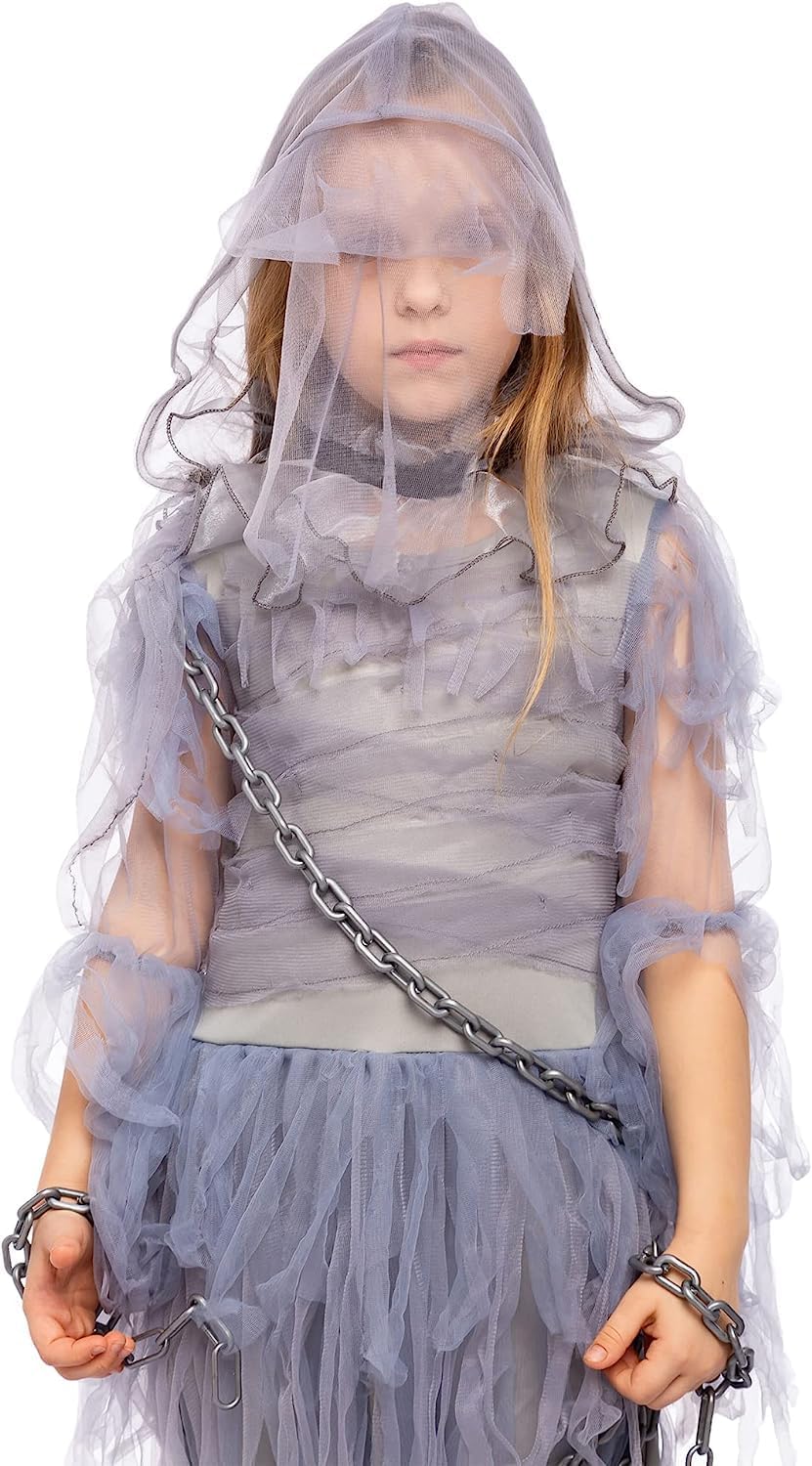 Spooktacular Creations Halloween Haunting Beauty Ghost Girl Costume, Scary Ghost Dress Midnight Costume for Halloween Dress Up Party-XL(12-14yr)