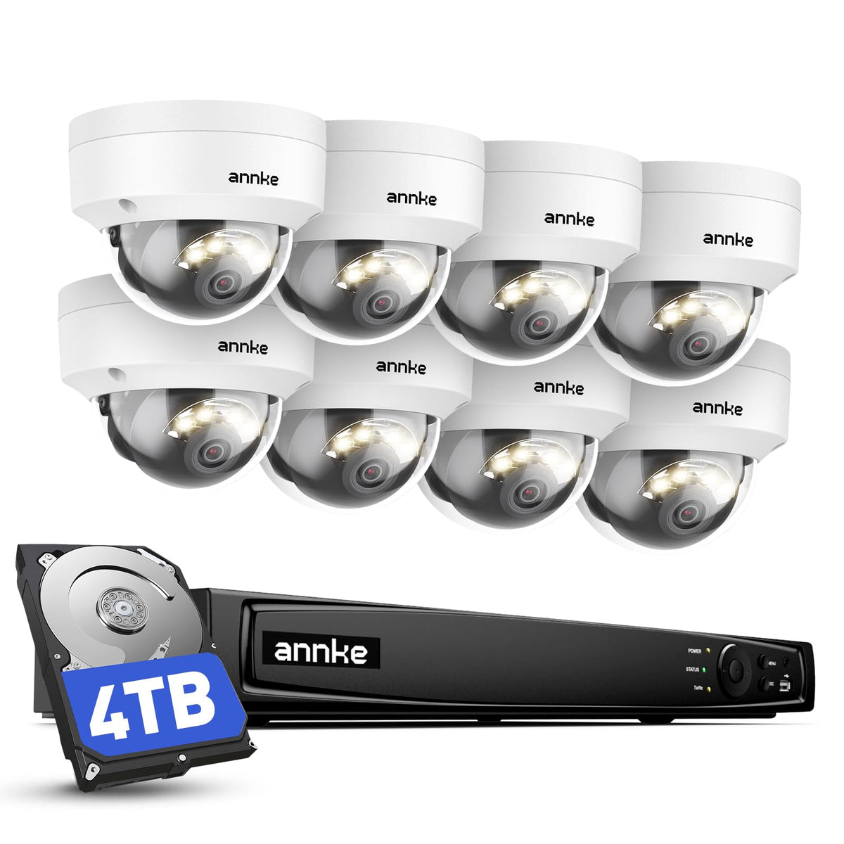 ANNKE 4K 16CH PoE Camera System, H.265+ 12MP NVR, 8X 8MP Wired Dome Security IP Cams, AI Motion Detection, Built-in Mic, 4TB HDD, Spotlight Color Night Vision, Compatible with Alexa, Not PTZ