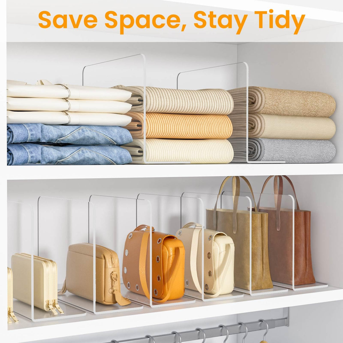 Hotbird Shelf Dividers for Closet Organization – Acrylic Clear Sturdy Dividers to Keep Clothes, Sweaters & Purses Upright, Free-Standing for Wood Shelves, 10" Tall x 12" Deep, 4 Pack
