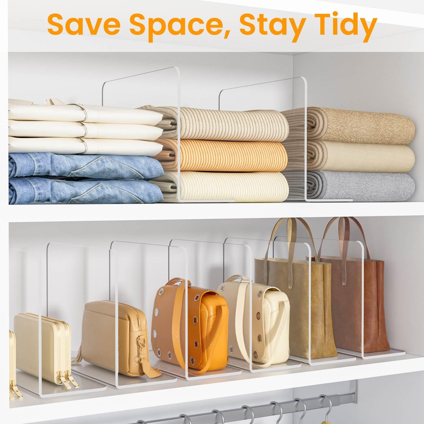 Hotbird Shelf Dividers for Closet Organization – Acrylic Clear Sturdy Dividers to Keep Clothes, Sweaters & Purses Upright, Free-Standing for Wood Shelves, 10" Tall x 12" Deep, 10 Pack