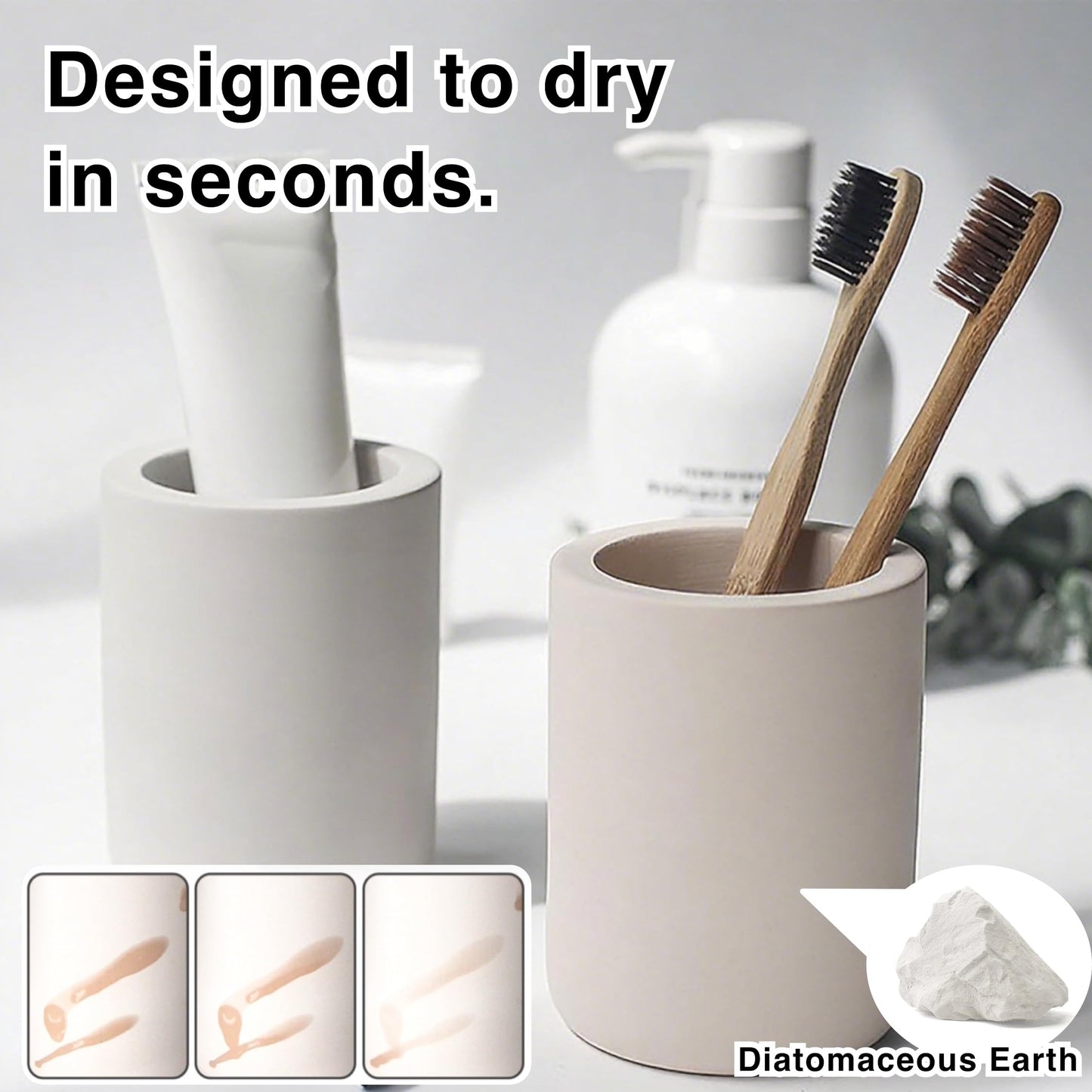 Nature Diatomite Toothbrush Holders for Bathrooms,Drying Stone Electric Toothbrush Holder, Toothpaste Holder, Water-Absorbent, Hand Made, Toothbrush Organizer for Bathroom Countertop, White