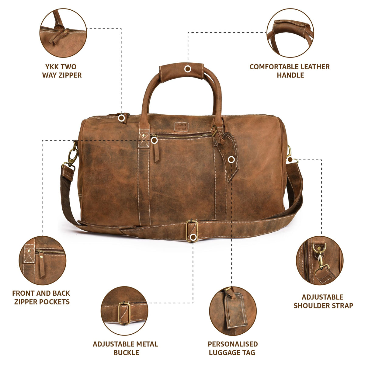 Leather Village Leather Duffel Bags for Men & Women-Stylish Travel Weekender Carry-On Sports Gym Overnight Luggage Bag - 20 Inch - Vintage Brown