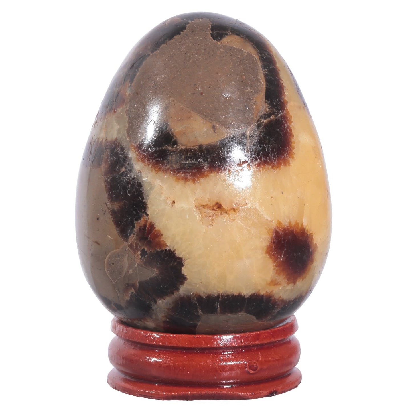 Nupuyai 1.97"-2.56" Natural Septarian Dragon Crystal Egg with Wooden Stand Healing Stone Egg for Divination Fengshui Meditation Home Decorations