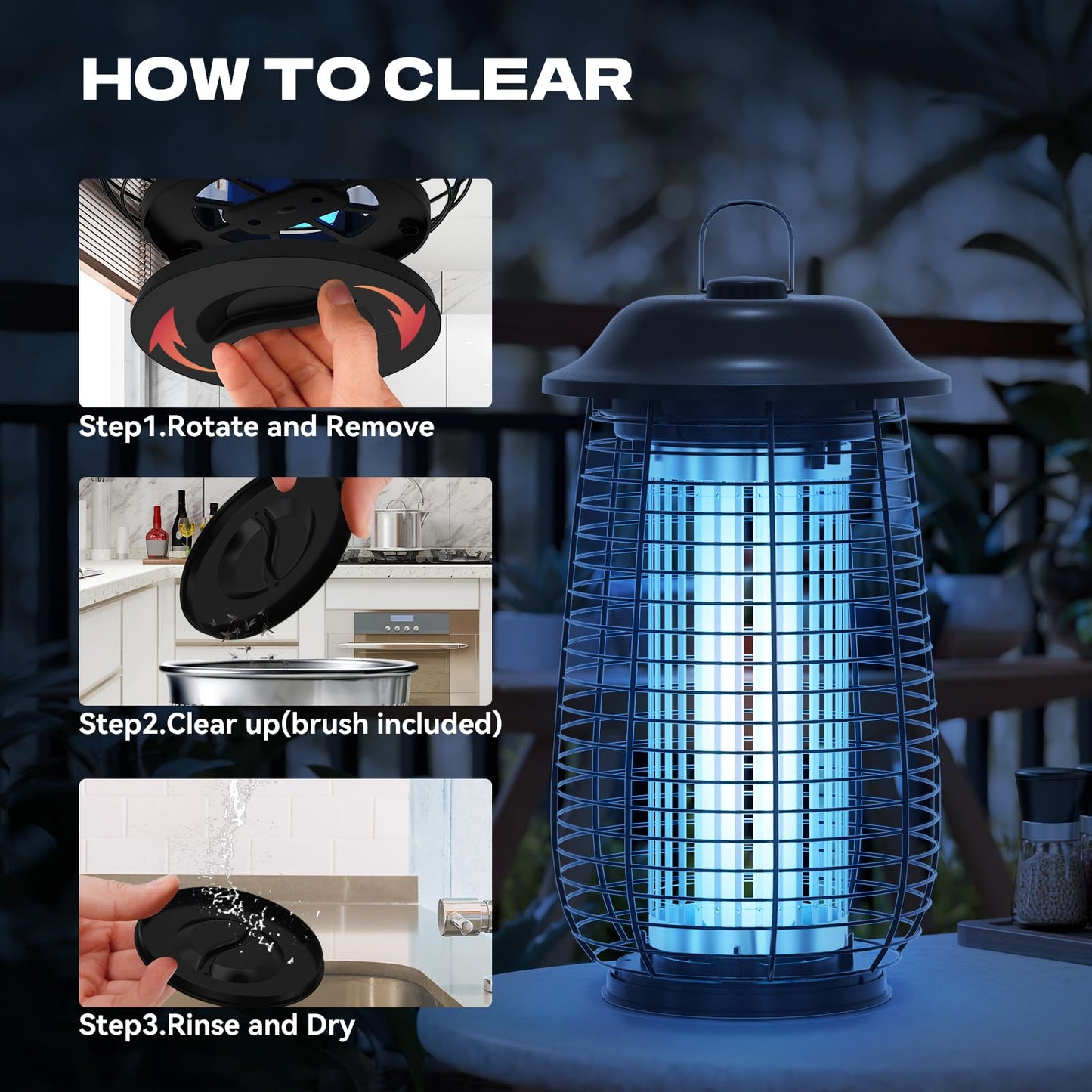 Bug Zapper Indoor & Outdoor, 4200V Electric Mosquito Zapper, 10 Years Lifespan, 6.5ft Power Cord, Waterproof, Fly Trap Mosquito Trap, Fly Killer Fly Zapper for Home, Patio, Kitchen, Backyard, Camping