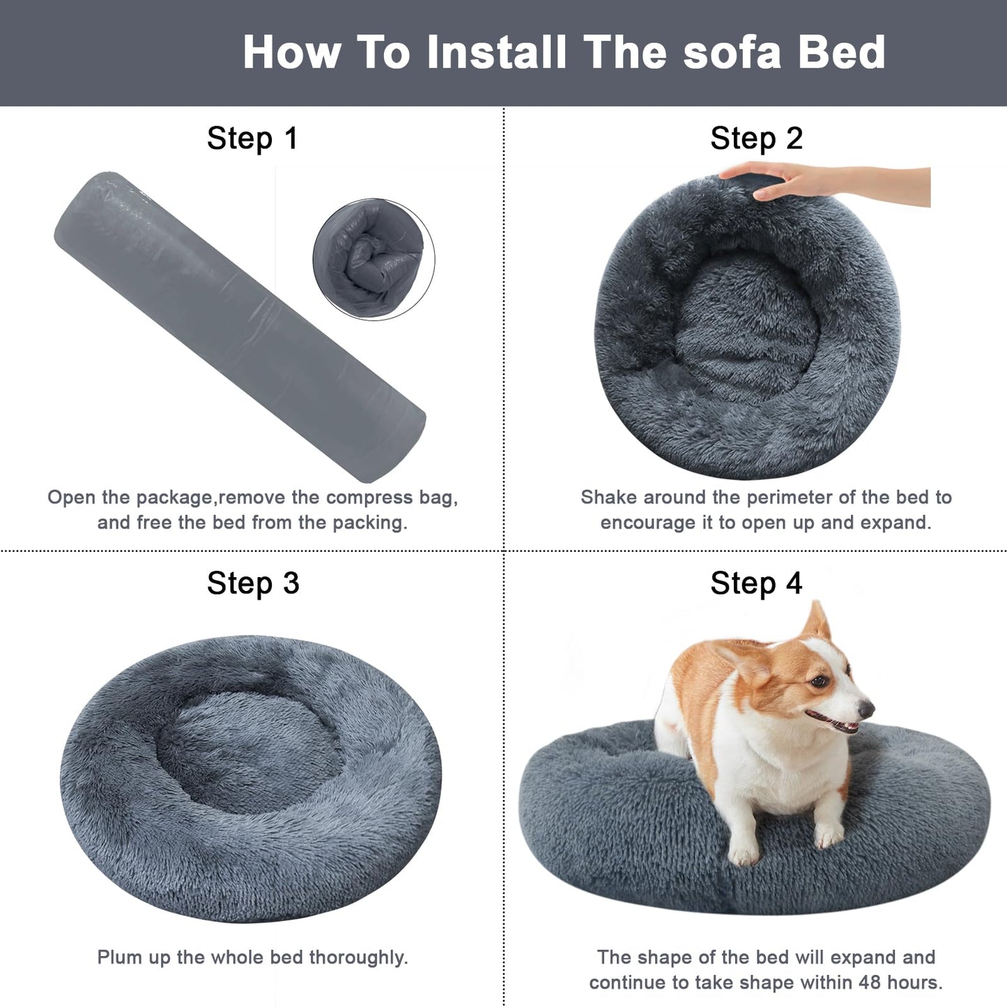 Cat Beds for Indoor Cats,20/24 Inch Round Donut Washable Cat Bed,Fluffy Calming Self Warming Soft Donut Cuddler Cushion Pet Bed for Small Dogs Kittens,Non-Slip