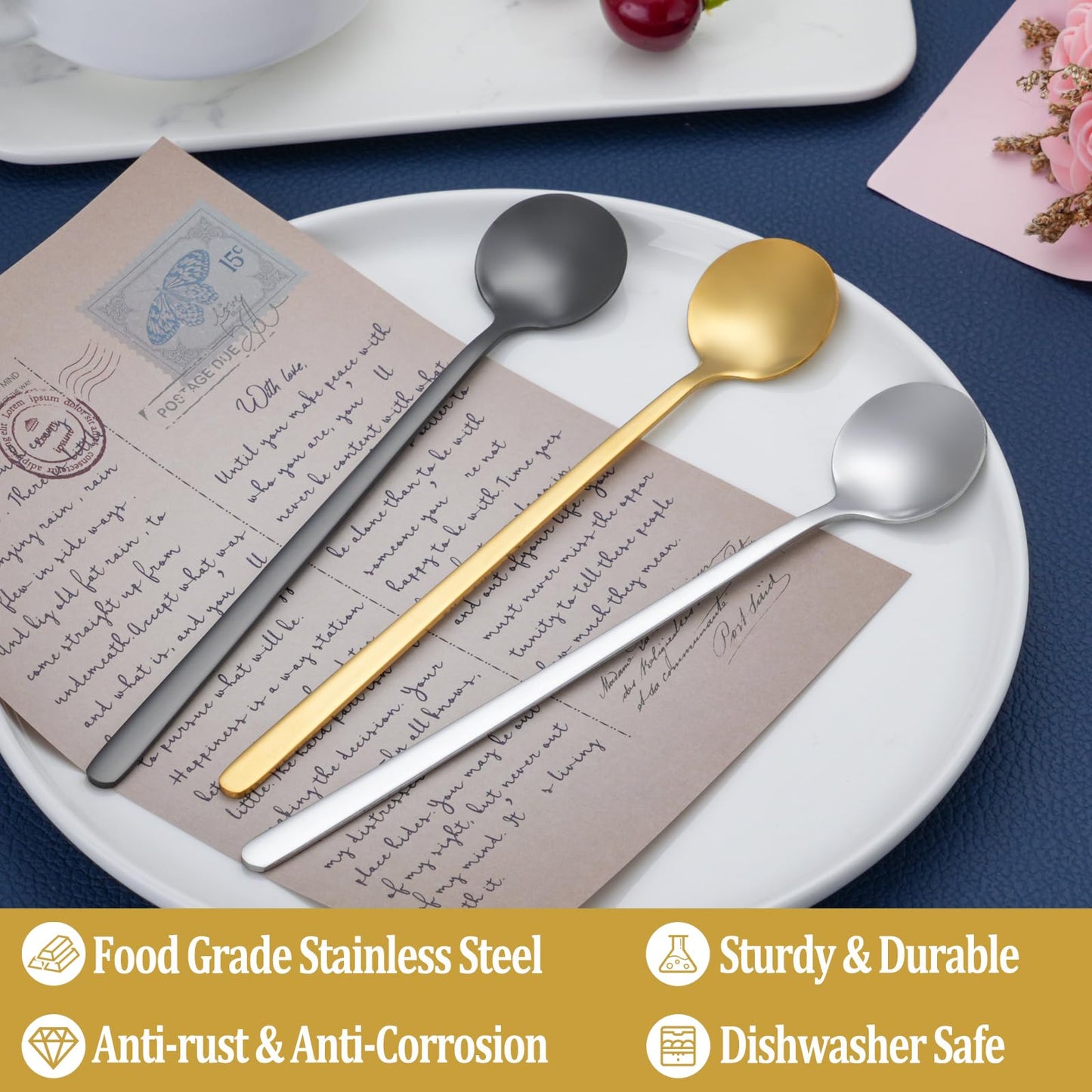12 Pcs Coffee Spoons Set, 6.7" Gold Tea Spoons Long Handle, Gold Small Teaspoons, Stainless Steel Espresso Spoon, Long Spoon for Stirring, Coffee Bar Accessories (Pack of 2)