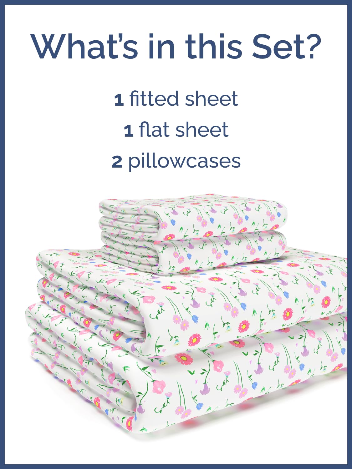 Kids Queen Size Bed Sheet Set - 4 Piece Kids Loft Bed Sheets - Floral Flower Themed Bedding - Soft, Cute - Breathable & Machine Washable - Pretty Pink Flower Bed Set for Boys, Girls, Teens & Toddlers