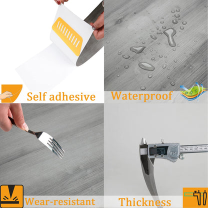 NUFLR Floor Tiles Self Adhesive Vinyl Flooring Grey Wood Effect Peel and Stick Floor Tile Vinyl Flooring Roll for Kitchen Living Room and Bathroom Planks 15X90cm 10pcs (1.35m²)