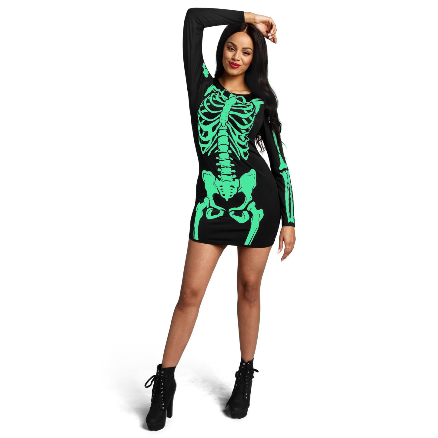 Spooktacular Creations Skeleton Dress Women, Glow in The Dark Skeleton Costume, Halloween Costumes for Women Adult 2025 Black