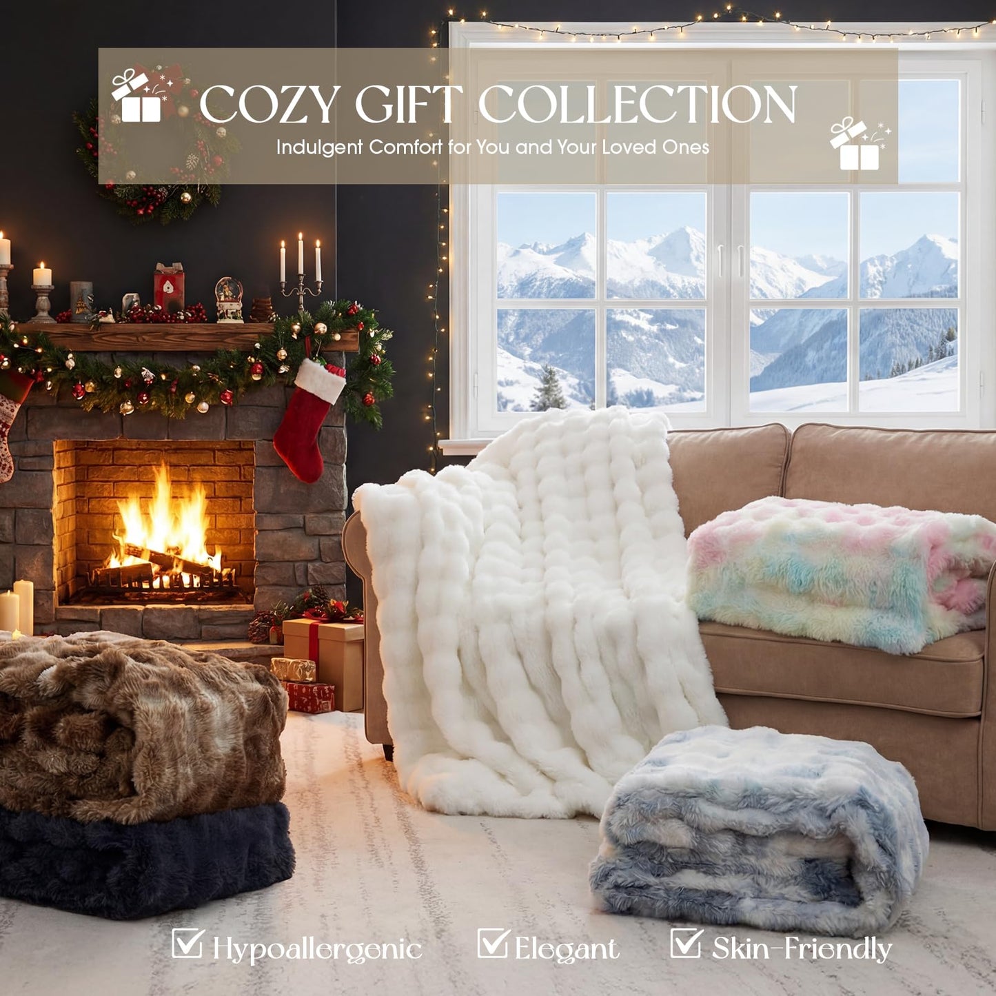 BEDCOOL Luxury Fluffy Faux Fur Throw Blanket, Soft Plush Thick Minky Bubble Blanket for Couch Sofa Bedroom Living Room, Perfect Home Decor Gift for Women, 50 * 60 in,White
