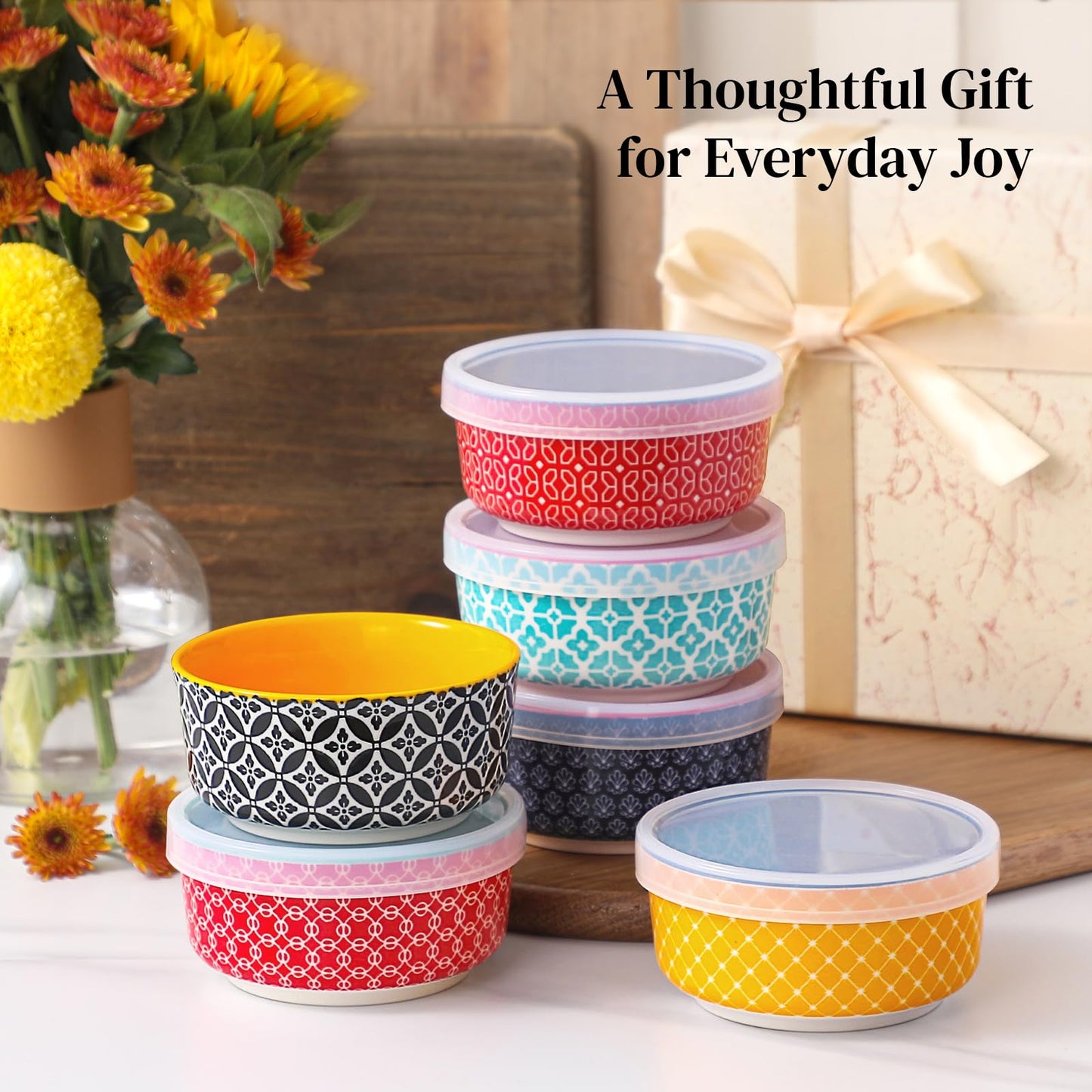 DOWAN Dipping Bowls with Lids, Ceramic Condiment Sauce Cups, 4 oz Dipping Sauce Bowls/Dishes for Charcuterie, Condiment, Tomato Sauce, Soy, BBQ and other Party Supplies, Kitchen Decor, Set of 6