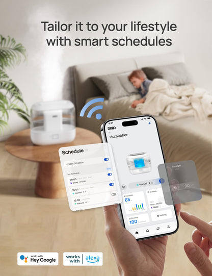 Dreo Smart Humidifiers for Bedroom, Top Fill 4L Supersized Humidifier Large Room with 28 dB, 36H Runtime, Touch/APP/Voice Control, Nightlight, Cool Mist Humidifiers for Baby, Plants, Indoor, Black