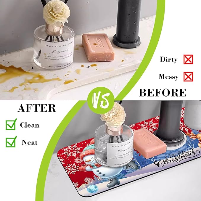 Chrismas Sink Splash Guard Faucet Mat Christmas Absorbent Fast Drying Mat Sink