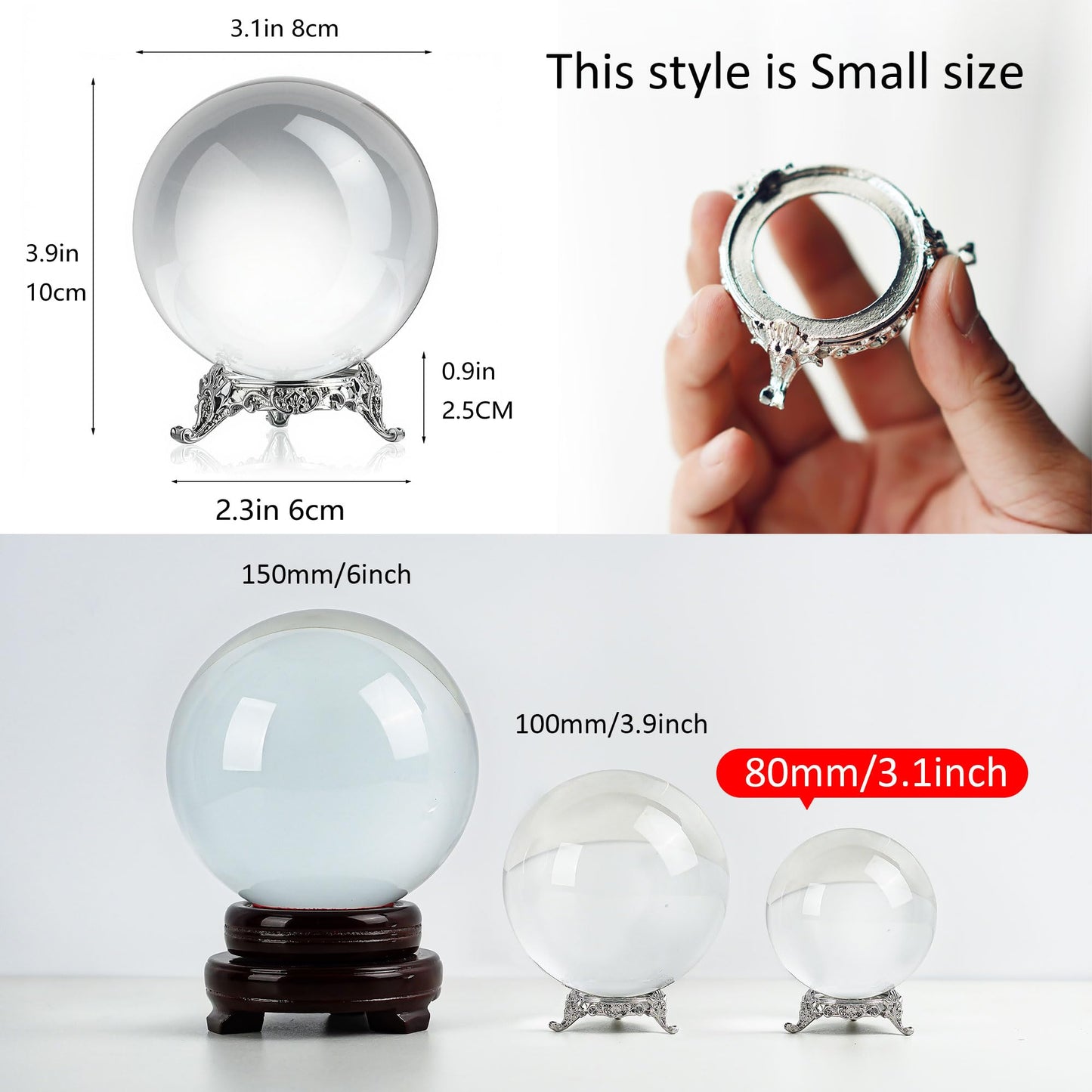 Crystal Pyramid Figurine and 80mm Clear Crystal Ball Bundle