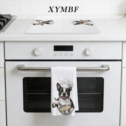 XYMBF Boston Terrier Gifts Kitchen Towels, Boston Terrier Gifts Dish Tea Towel, Puppy Chef Dog Lover Gift Decorative Hand Tea Towels for Kitchen Decor, 16X24 Inch Set of 2