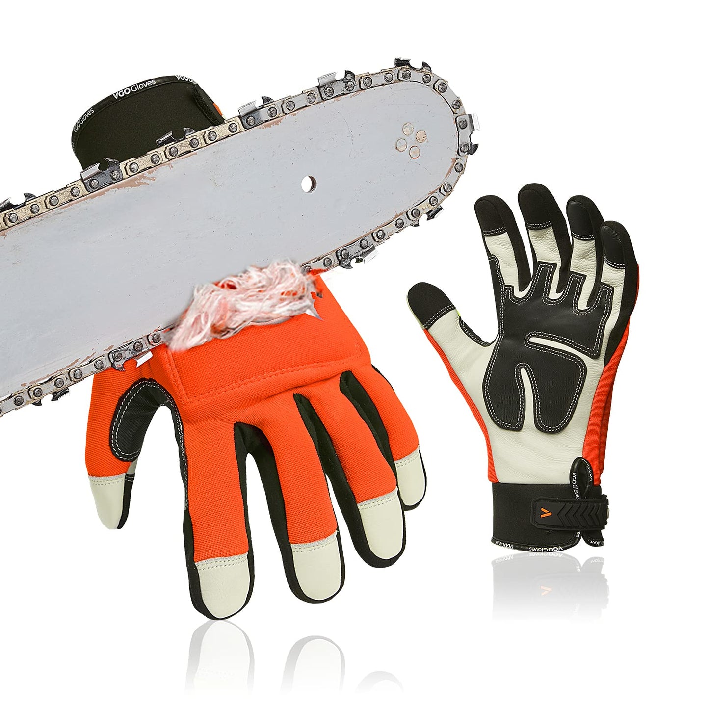 Vgo... Chainsaw Gloves 12-Layer Protection on Both Hands in Cowhide, Forestry Work Gloves Touchscreen Utility Touchscreen