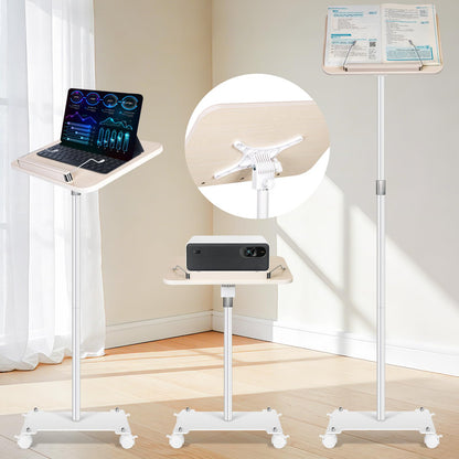 TNNOP Rolling Book Stand with Wheels for Reading, Floor Standing Book Holder with Page Clips, 19"–51" Height Adjustable, Sturdy Podium Stand for Reading, Bible, Laptop, Cookbooks, or Projector