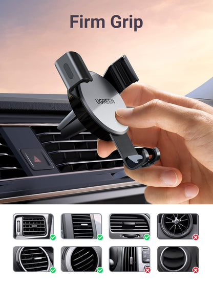 UGREEN Car Phone Holder Air Vent, Gravity Phone Mount Cradle Reliable Stable Hands-Free, Compatible with iPhone 17 Pro Max 17Air 16/15/14/13/12/11, Galaxy S25/S24/S23/S22/S21, Pixel 10/9/8(Silver)