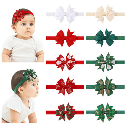 jollybows 10pcs Christmas Baby Bows Headbands Soft Stretchy Grosgrain Ribbon Hairbands with Bows Christmas Headbands Hair Accessories for Newborn Baby Girls Infant Toddlers Kids