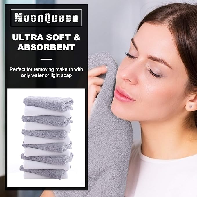 MOONQUEEN Microfiber Facial Cloths Fast Drying Washcloth 24 Pack