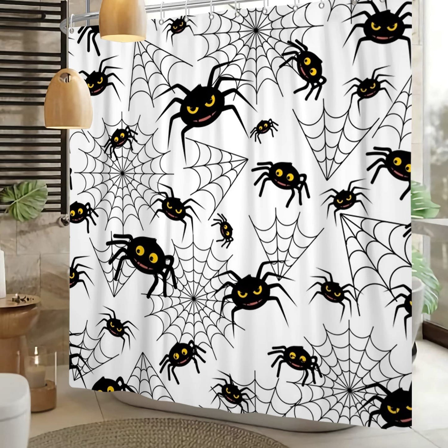 LFEEY Funny Halloween Shower Curtain Kids, Black White Creepy Spider Web Shower Curtain 72X72 Inches Halloween Bathroom Decor Waterproof Polyester Fabric with Hooks