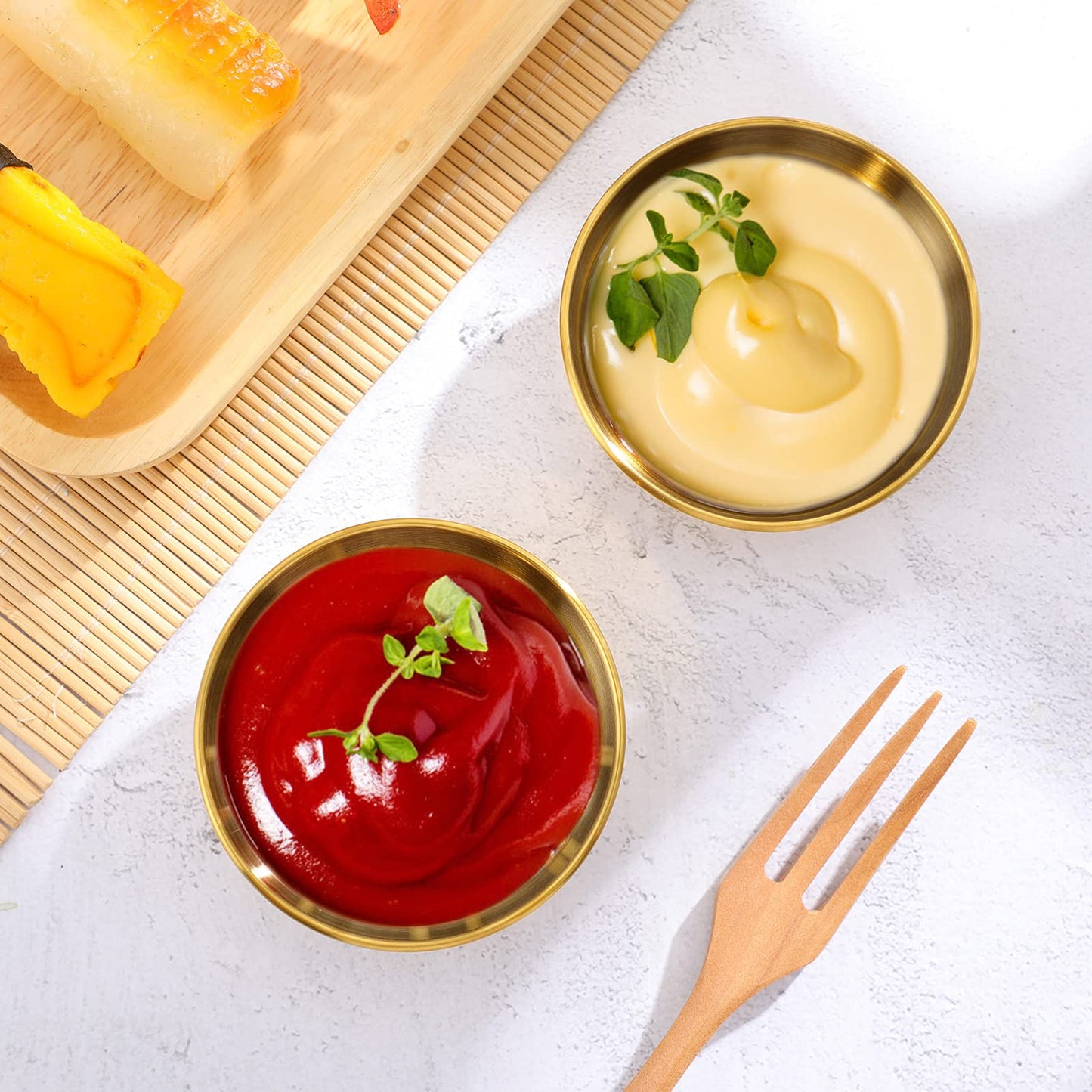 20pcs Golden Stainless Steel Sauce Dishes - Round Dipping Bowls for Condiments Seasoning Appetizers Stackable Mini Saucers for Kitchen Restaurant Sushi Restaurant 3.14 Inch