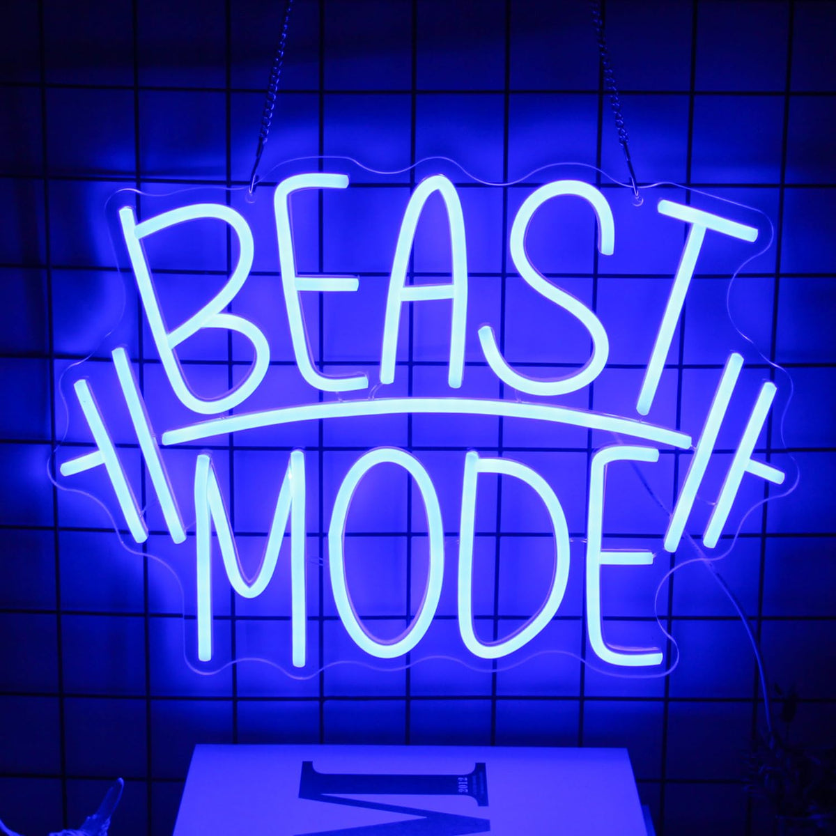 CKTBLEY Beast Mode Neon Sign Blue Letter Neon Gym Signs Motivational Wall Art Gym Decor Barbell LED Neon Lights Signs Dumbbell Neon Light for Bedroom Gym Sports Room Man Cave Decor