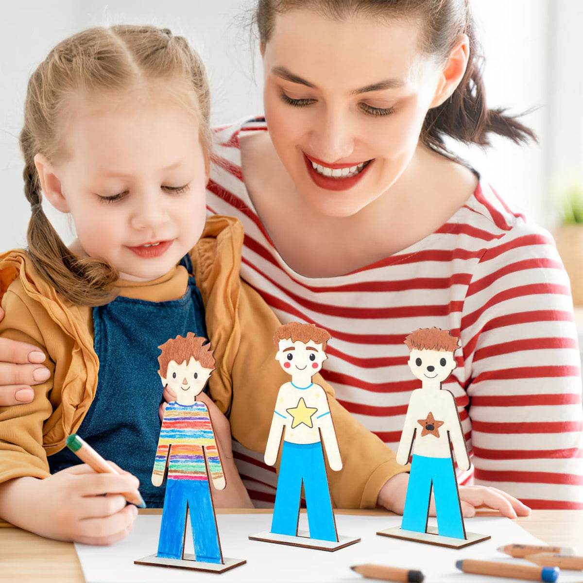 NUOBESTY 20pcs Standing Wooden People Cutouts Unfinished Human Cutouts Chips DIY Crafts Graffiti Toy Blank Boys People Labels Fragments