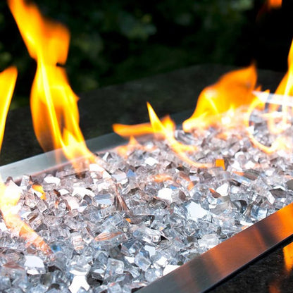 Utheer Fire Pit Glass for Fire Pit, 1/2 Inch Clear Reflective Tempered Fire Glass for Propane Fire Pit, Glass Rocks Safe for Outdoors and Indoors Gas Fire Pit Table, 10 lbs, Ultra White Reflective