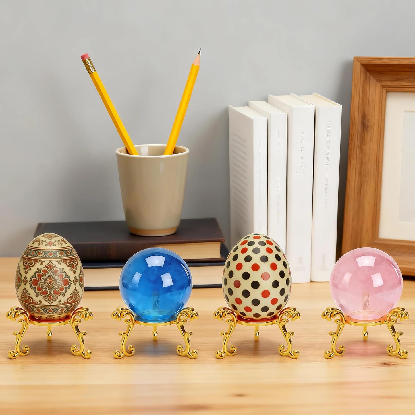 Jucoan 14 Pack Crystal Ball Stand, 2 Inch Small Metal Gold Sphere Holder for Displaying 40-80mm Crystals Globe Balls Rock Stone Easter Egg Display Stand