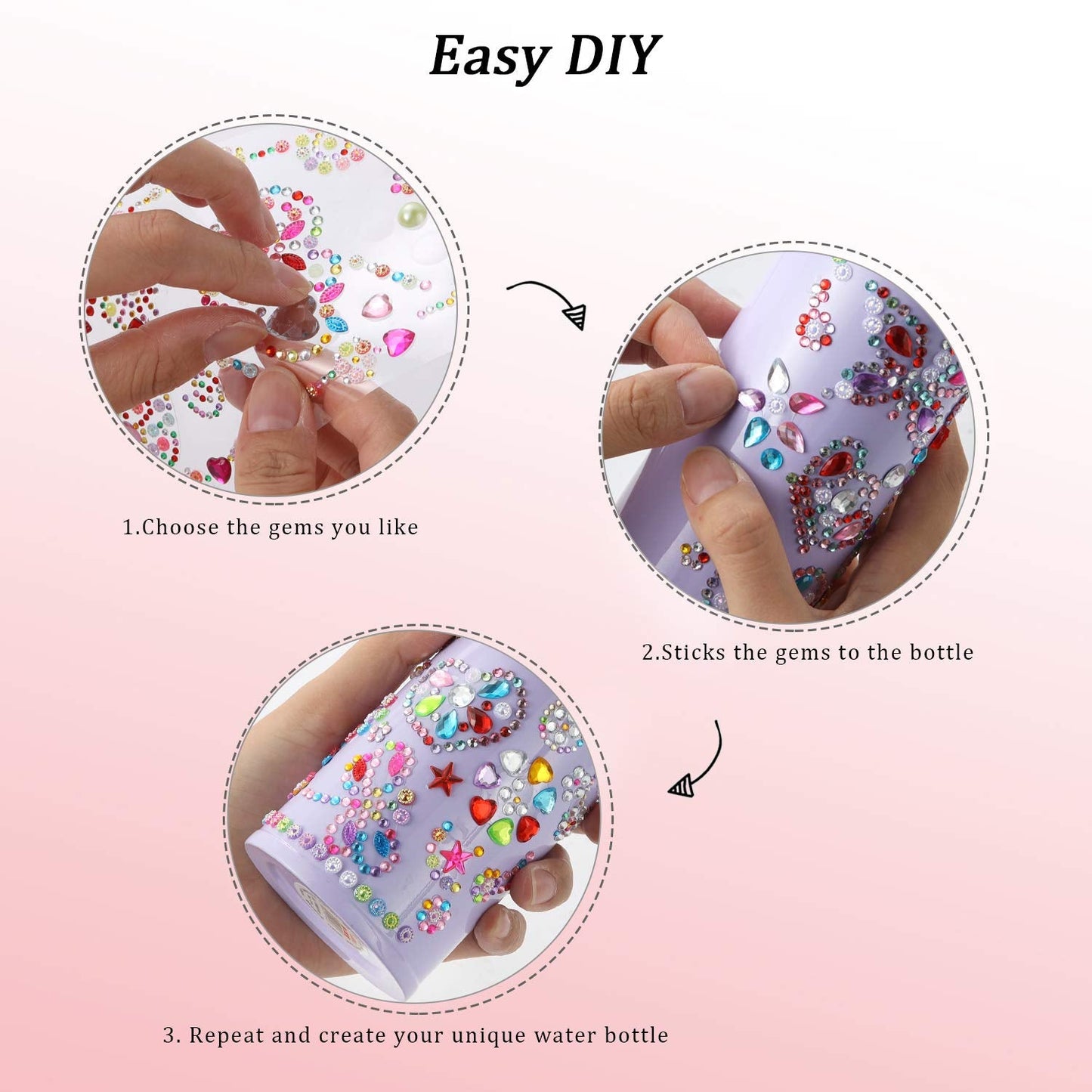 HULASO Gifts for Girls Decorate Your Own Water Bottles with Rhinestone Glitter Gem Stickers- Birthday Gifts for Kids DIY Arts and Crafts, BPA Free Stainless Steel Vacuum Insulated Mug (17 OZ)