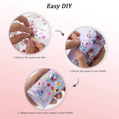 HULASO Gifts for Girls Decorate Your Own Water Bottles with Rhinestone Glitter Gem Stickers- Birthday Gifts for Kids DIY Arts and Crafts, BPA Free Stainless Steel Vacuum Insulated Mug (17 OZ)