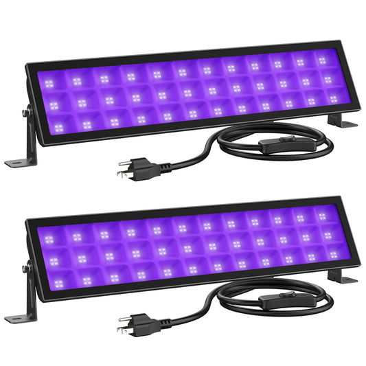 Onforu 2 Pack Black Light Bar, LED Blacklight with Plug and Switch, IP66 Waterproof for Glow Party, Bedroom, Halloween, Fluorescent Poster, Stage Lighting