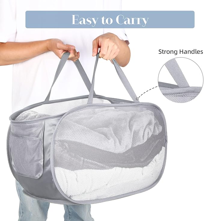 Durable Collapsible Laundry Baskets, Mesh Pop Up Laundry Hamper