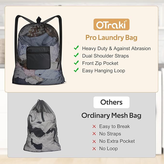 OTraki Mesh Laundry Bag Backpack 24x32 Inch Gym Drawstring Backpack Travel